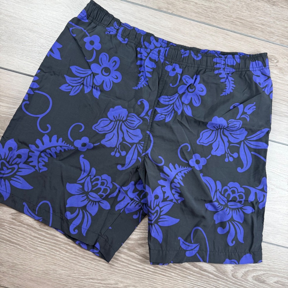 Polo Sport Mens Swim Trunks Floral Hibiscus Nylon Black Blue Large